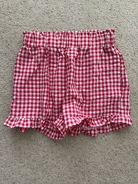 Red Gingham Ruffle Hem Women's Shorts